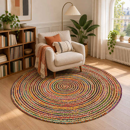 Area Rug Ø Jute Multicolour 180 cm