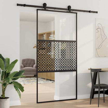 Sliding Door ESG Glass and Aluminium Black 102 x 205 cm with wave line design
