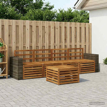 Outdoor Sofa Set 5 pcs Solid Acacia Wood Natural Metal frame with grey rattan