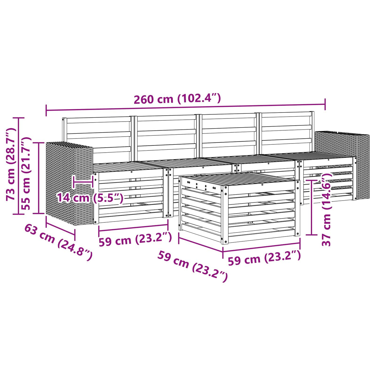 vidaXL Outdoor Sofa Set 5 pcs Natural Solid Acacia Wood 6