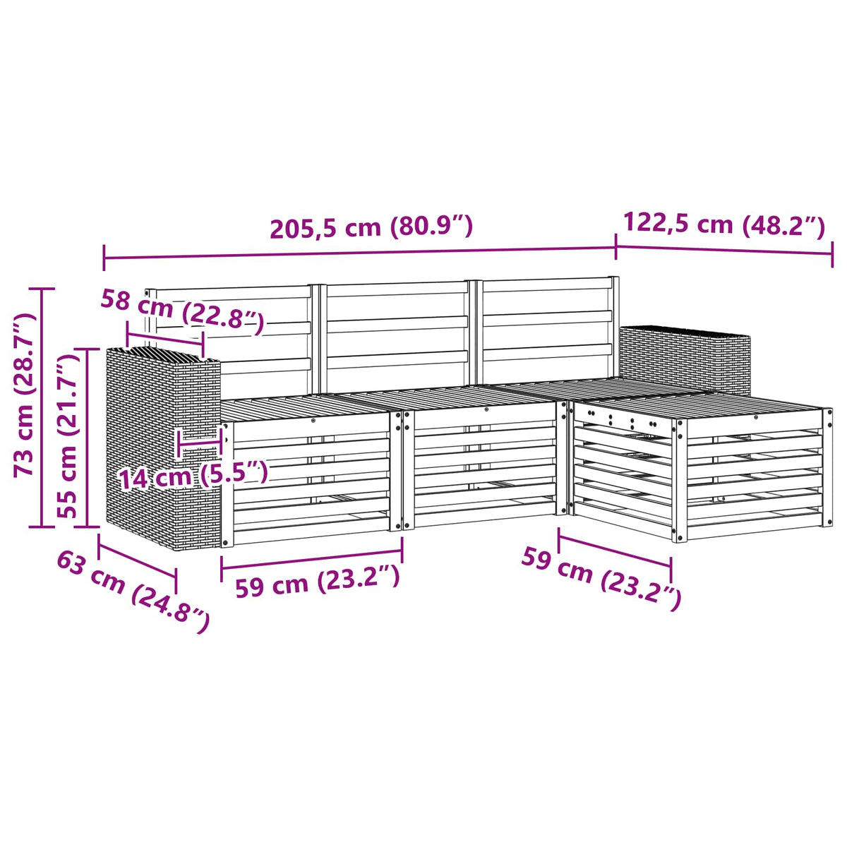 vidaXL Outdoor Sofa Set 4 pcs Natural 6