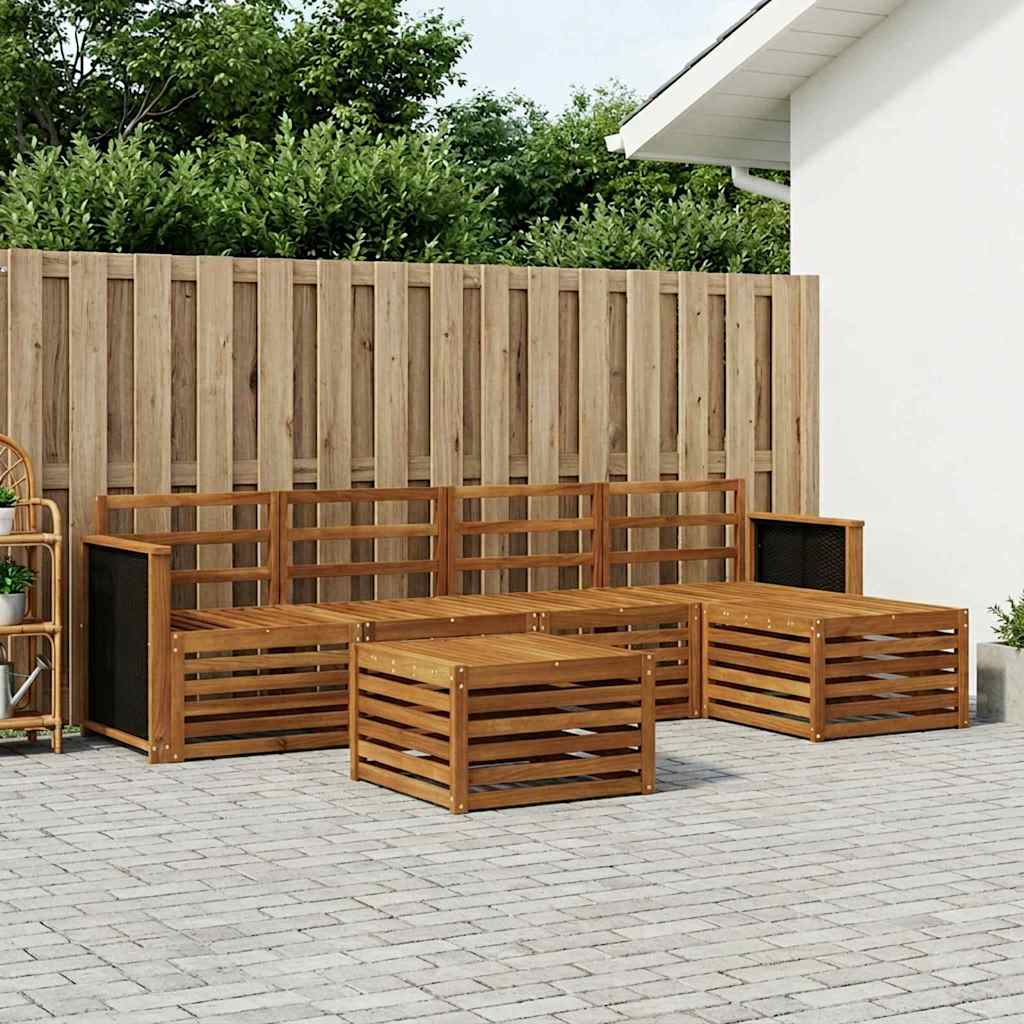 Outdoor Sofa Set 6 pcs Natural Wooden frame with black rattan