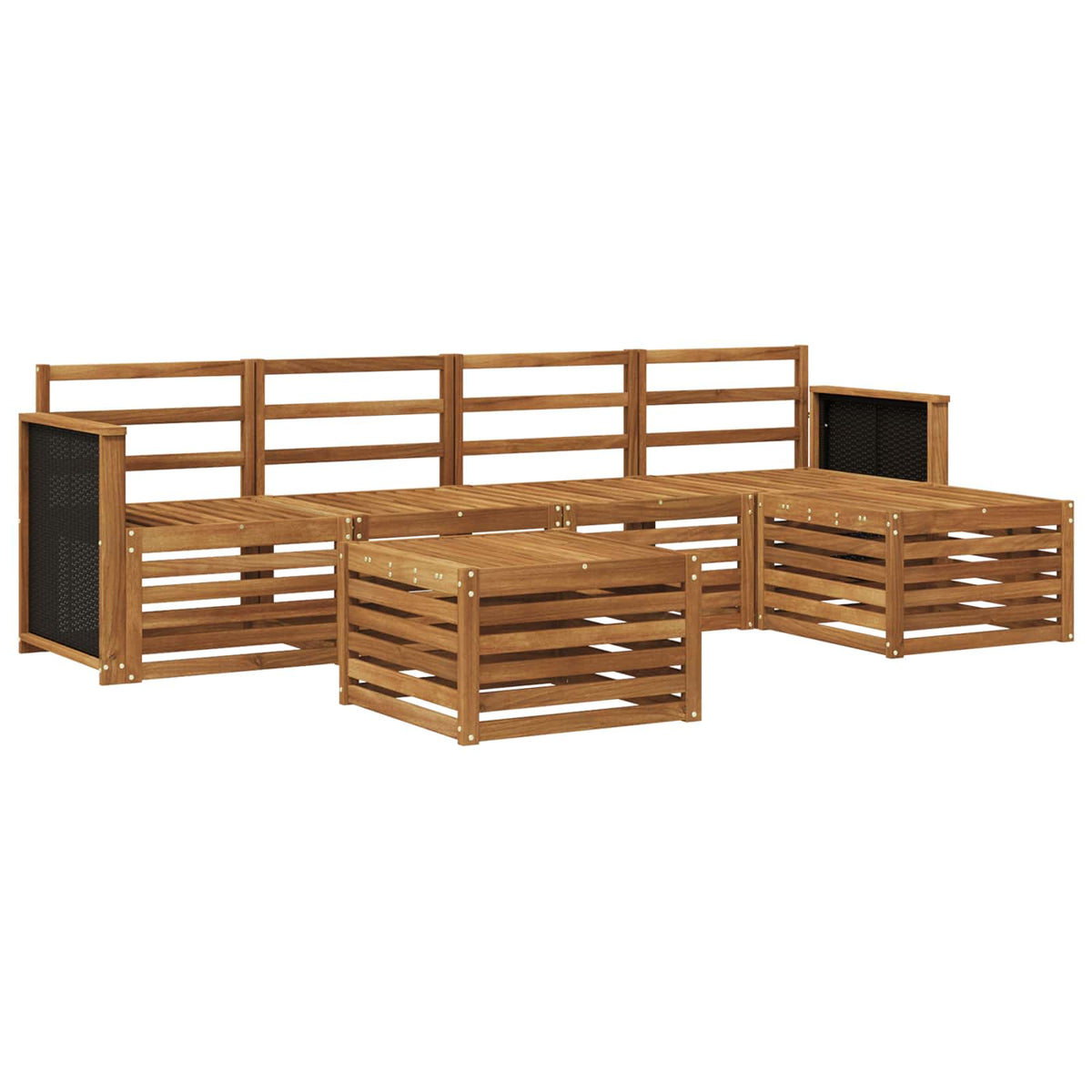 Outdoor Sofa Set 6 pcs Natural Wooden frame with black rattan