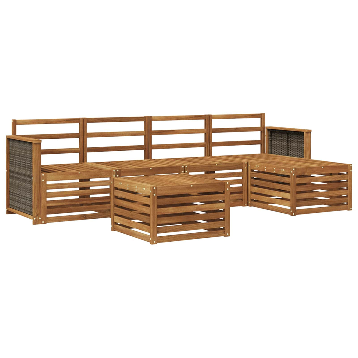 Outdoor Sofa Set 6 pcs Natural Wooden frame with grey rattan