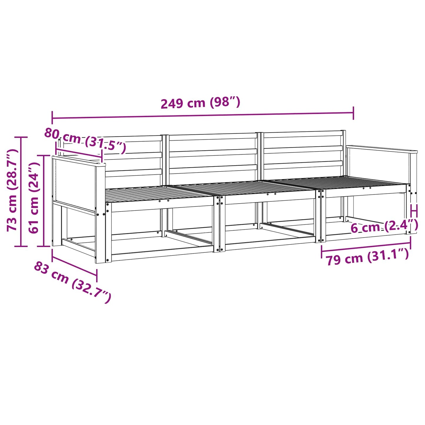 vidaXL Outdoor Sofa Set 3 pcs Natural Solid Acacia Wood 5