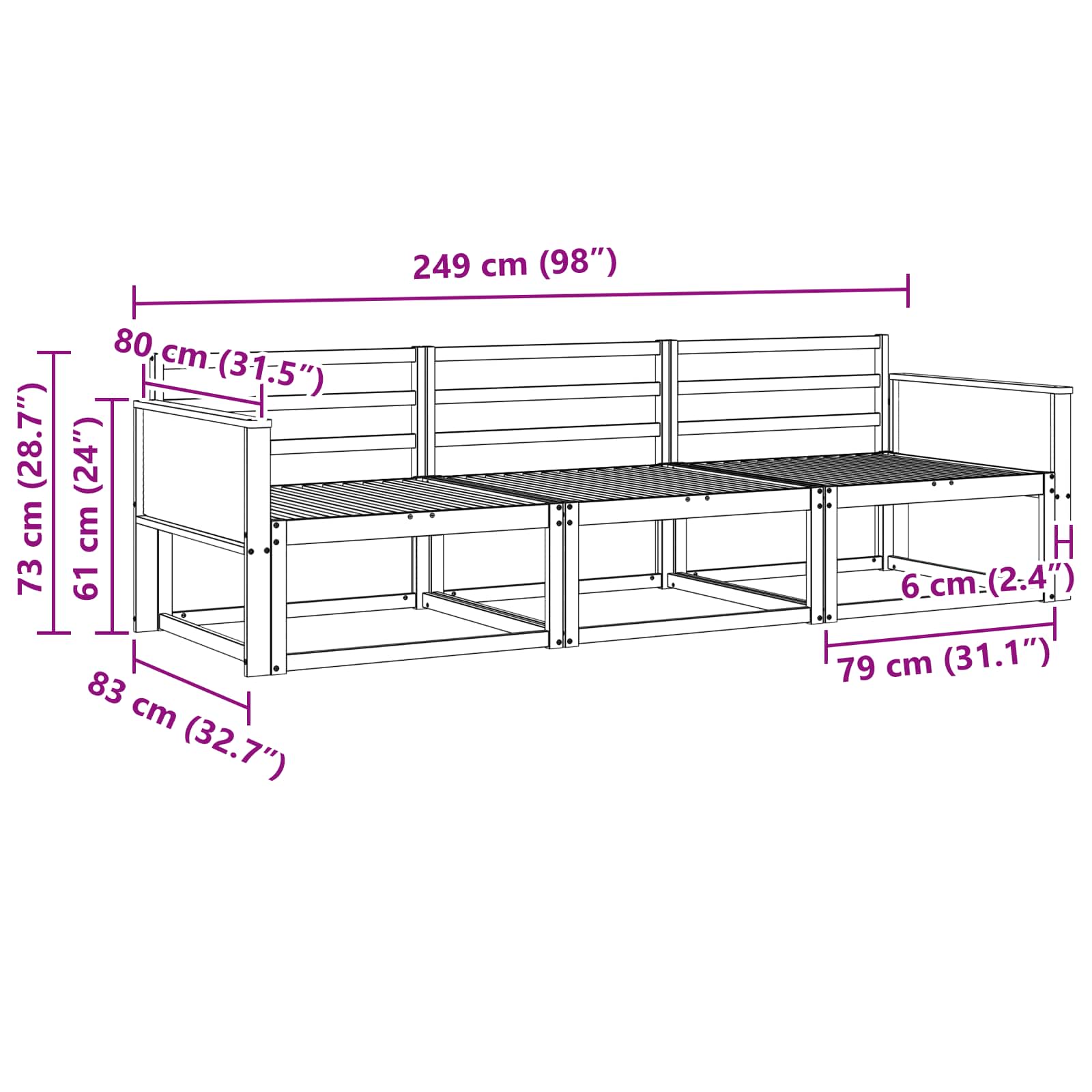vidaXL Outdoor Sofa Set 3 pcs Natural Solid Acacia Wood 5
