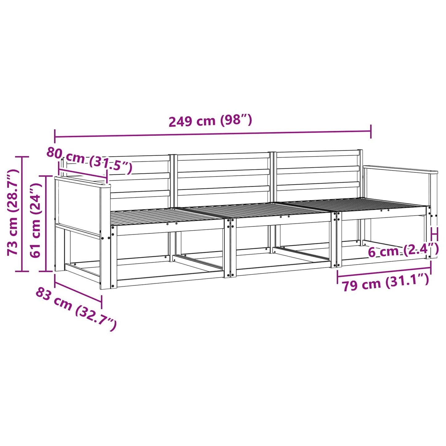 vidaXL Outdoor Sofa Set 3 pcs Natural Solid Acacia Wood 5