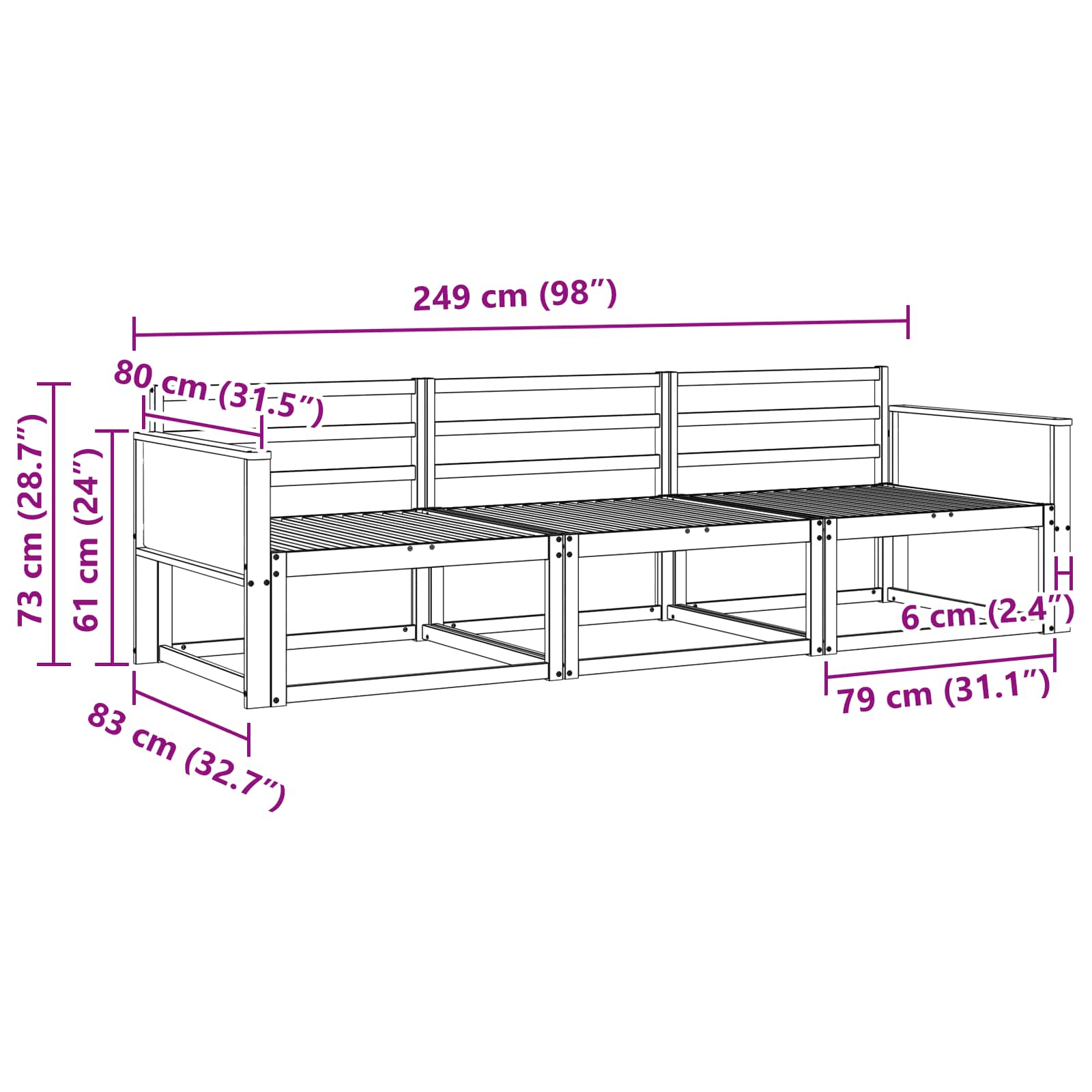 vidaXL Outdoor Sofa Set 3 pcs Natural Solid Acacia Wood 5