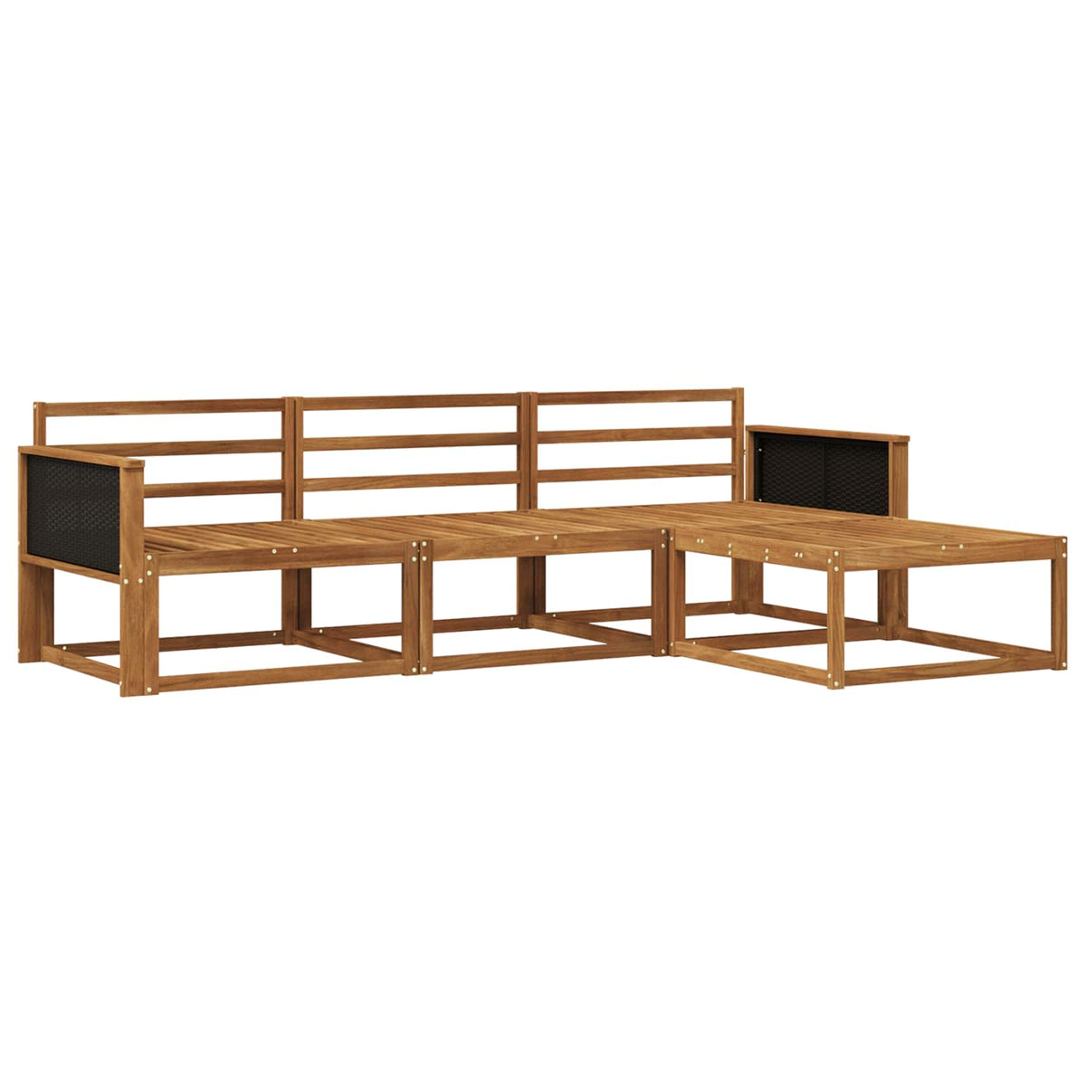 Outdoor Sofa Set 4 pcs Natural Solid Acacia Wood Black rattan