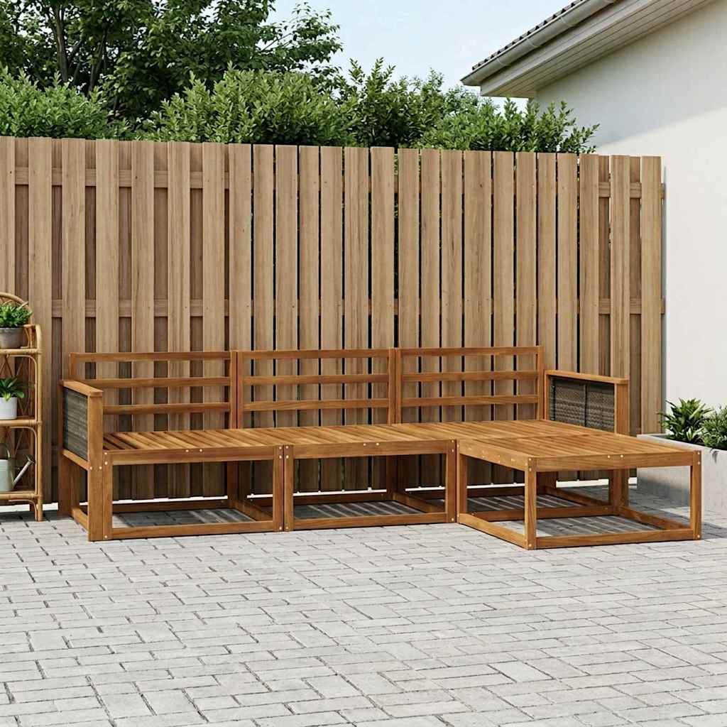 Outdoor Sofa Set 4 pcs Natural Solid Acacia Wood Grey rattan