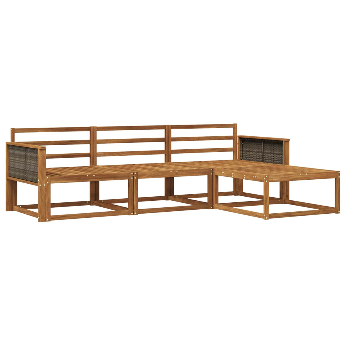Outdoor Sofa Set 4 pcs Natural Solid Acacia Wood Grey rattan