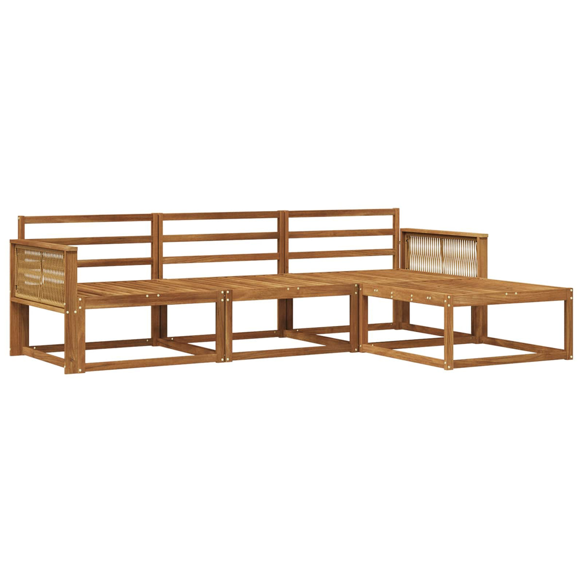 Outdoor Sofa Set 4 pcs Natural Solid Acacia Wood Coffee rope