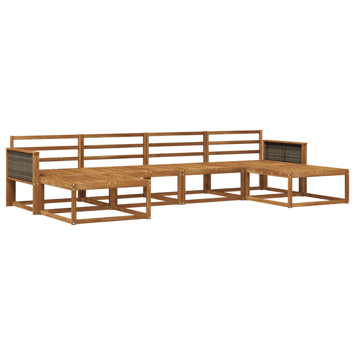 Outdoor Sofa Set 6 pcs Natural Solid Acacia Wood Grey rattan