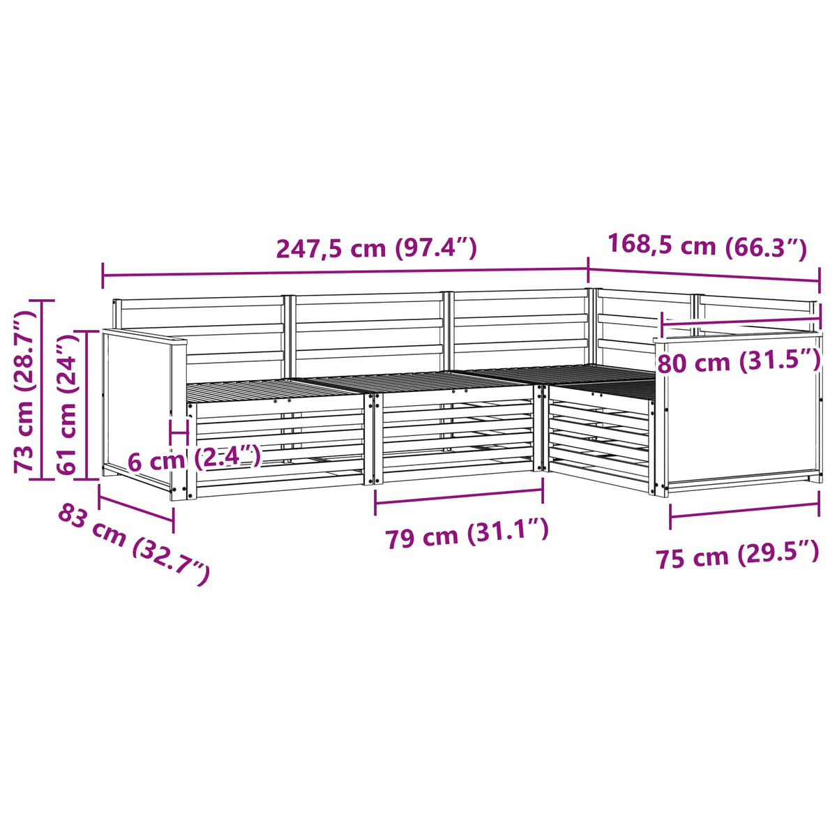 vidaXL Outdoor Sofa Set 4 pcs Natural Solid Acacia Wood 6