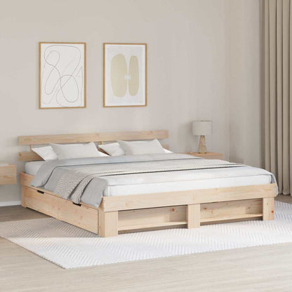 vidaXL Bed Frame with Drawer Brown 200 x 200 cm Solid Pine Wood 1