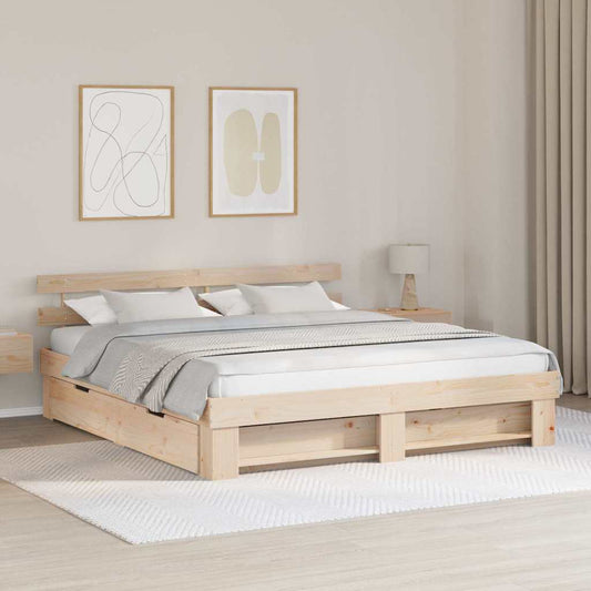vidaXL Bed Frame with Drawer Brown 200 x 200 cm Solid Pine Wood 1