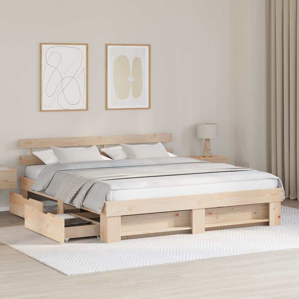 vidaXL Bed Frame with Drawer Brown 200 x 200 cm Solid Pine Wood 3