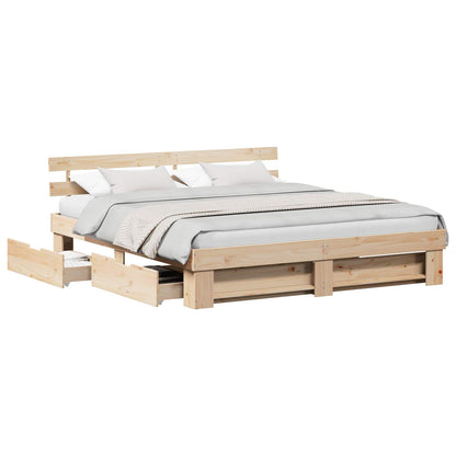 vidaXL Bed Frame with Drawer Brown 200 x 200 cm Solid Pine Wood 2