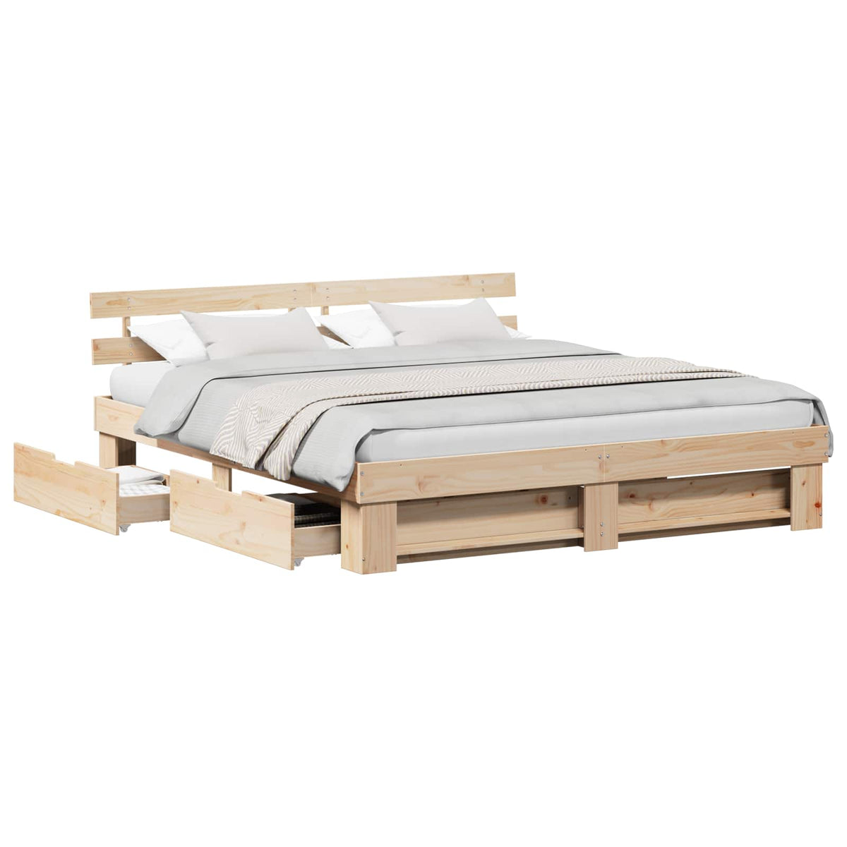Bed Frame with Headboard Brown Solid Pine Wood Length 200 cm Natural 200 cm