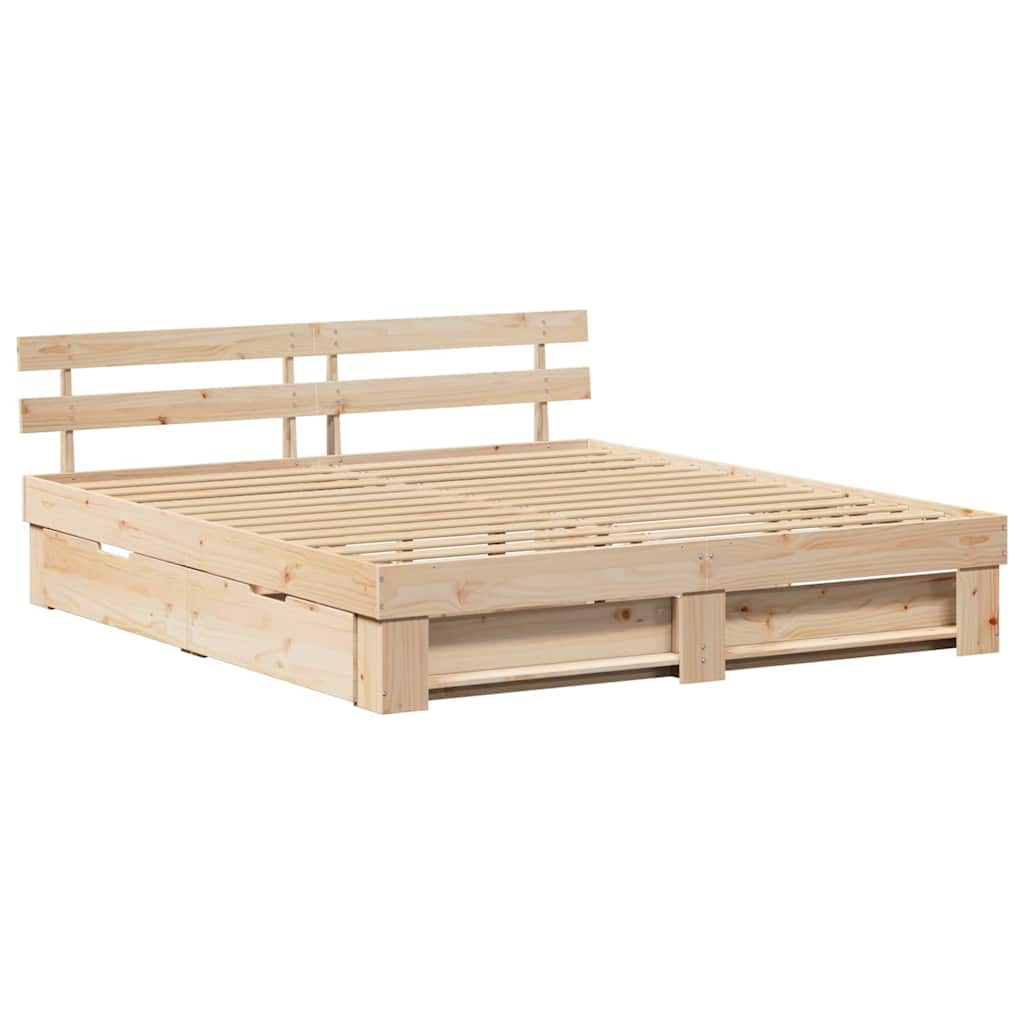 vidaXL Bed Frame with Drawer Brown 200 x 200 cm Solid Pine Wood 5