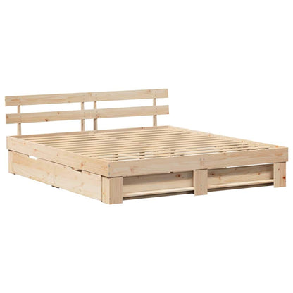 vidaXL Bed Frame with Drawer Brown 200 x 200 cm Solid Pine Wood 5