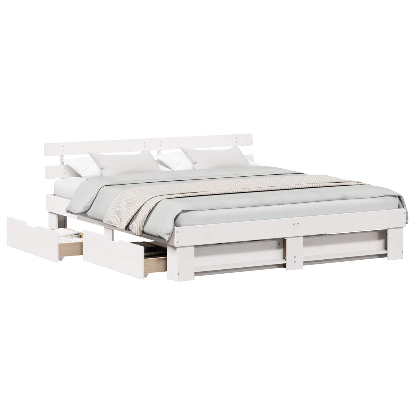 vidaXL Bed Frame with Drawer White 200 x 200 cm Solid Pine Wood 2