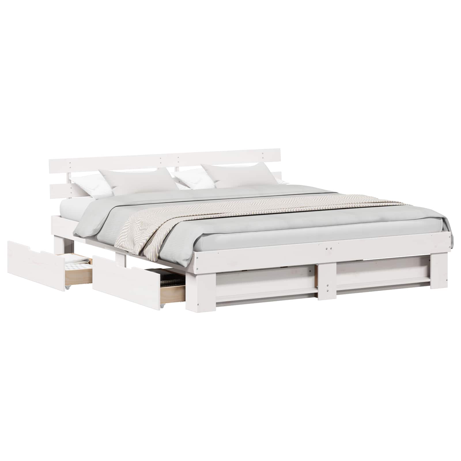vidaXL Bed Frame with Drawer White 200 x 200 cm Solid Pine Wood 2