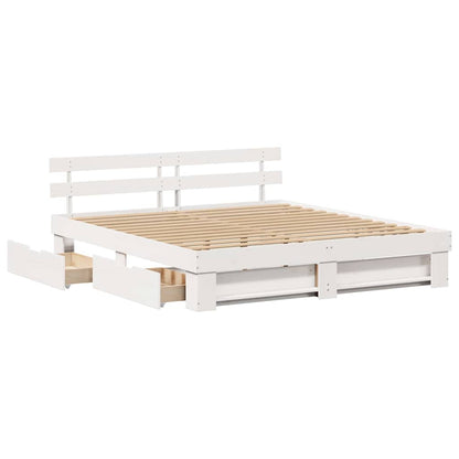 vidaXL Bed Frame with Drawer White 200 x 200 cm Solid Pine Wood 6