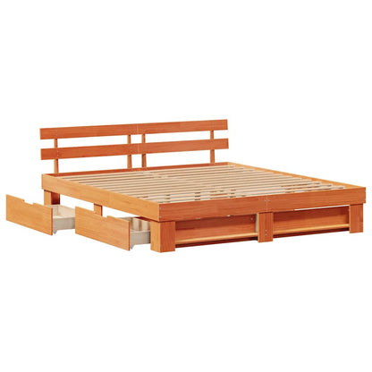 vidaXL Bed Frame with Drawer Wax Brown 200 x 200 cm Solid Pine Wood 6