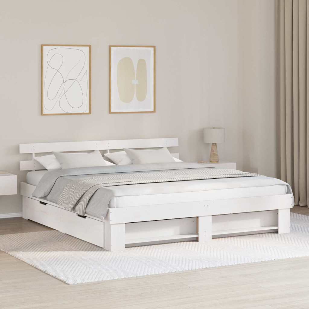 vidaXL Bed Frame with Headboard White 180 x 200 cm Solid Pine Wood 1