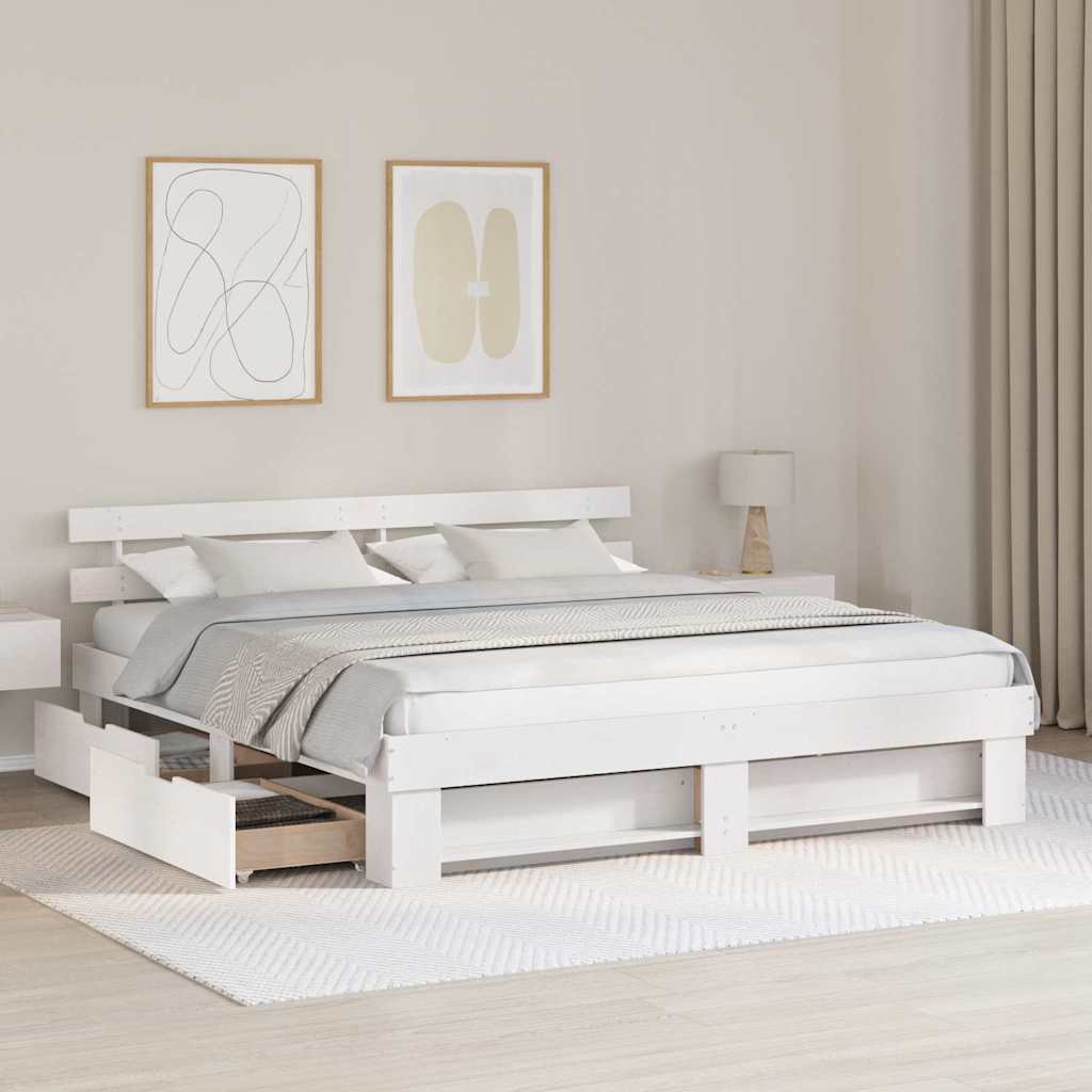 vidaXL Bed Frame with Headboard White 180 x 200 cm Solid Pine Wood 3