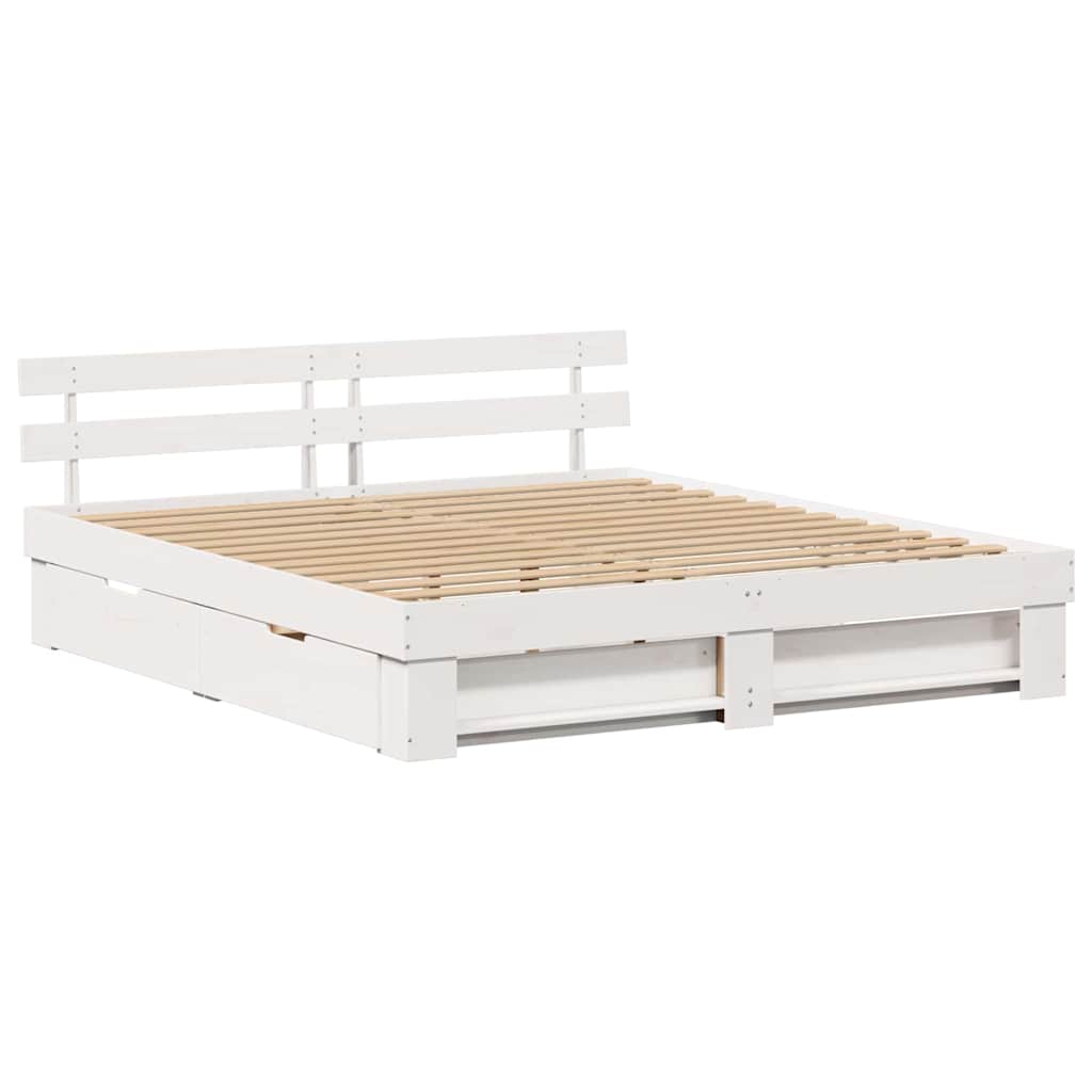 vidaXL Bed Frame with Headboard White 180 x 200 cm Solid Pine Wood 5