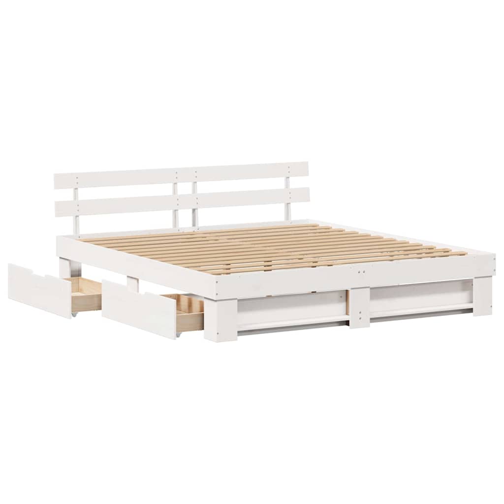 vidaXL Bed Frame with Headboard White 180 x 200 cm Solid Pine Wood 6
