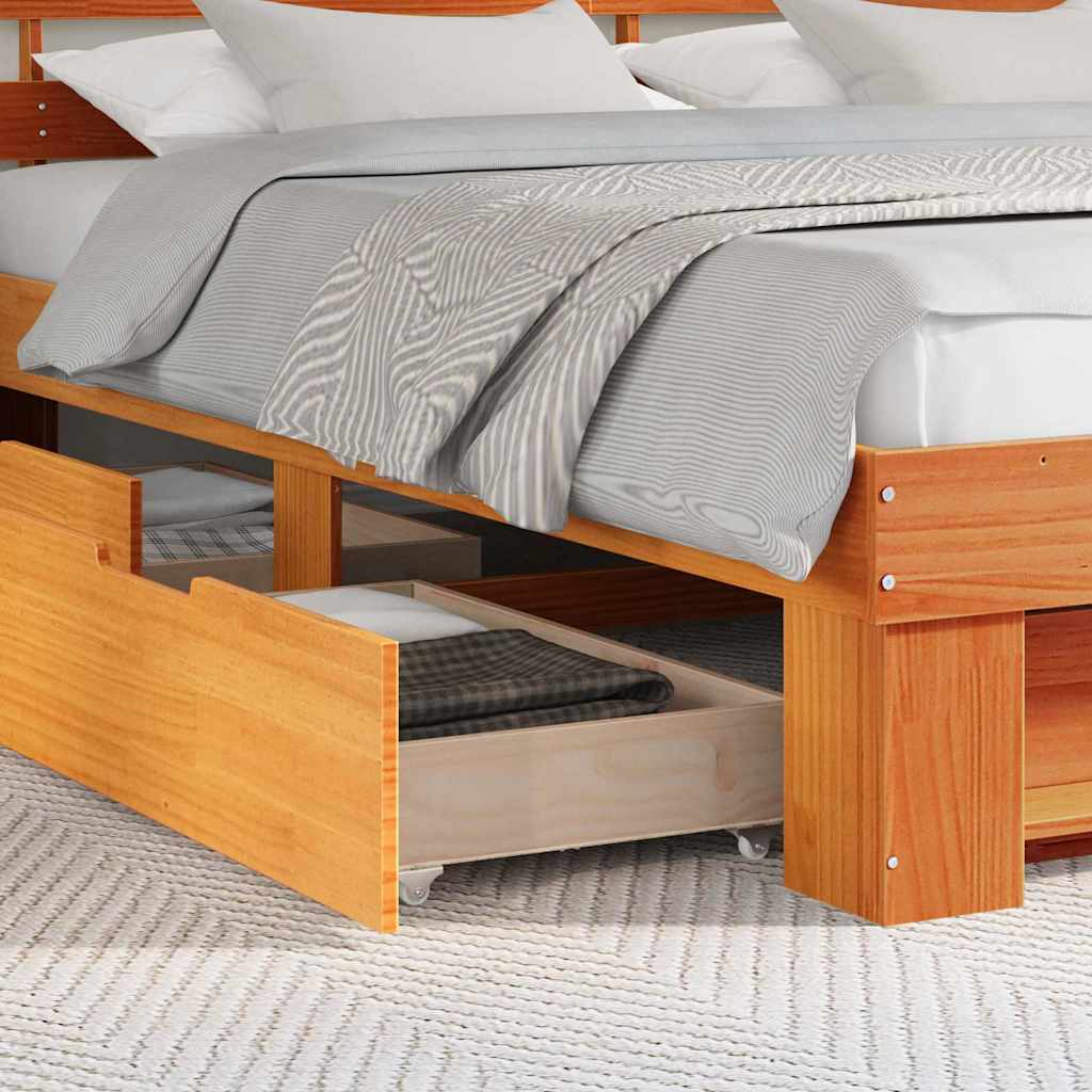 vidaXL Bed Frame with Headboard Wax Brown 180 x 200 cm Solid Pine Wood 4