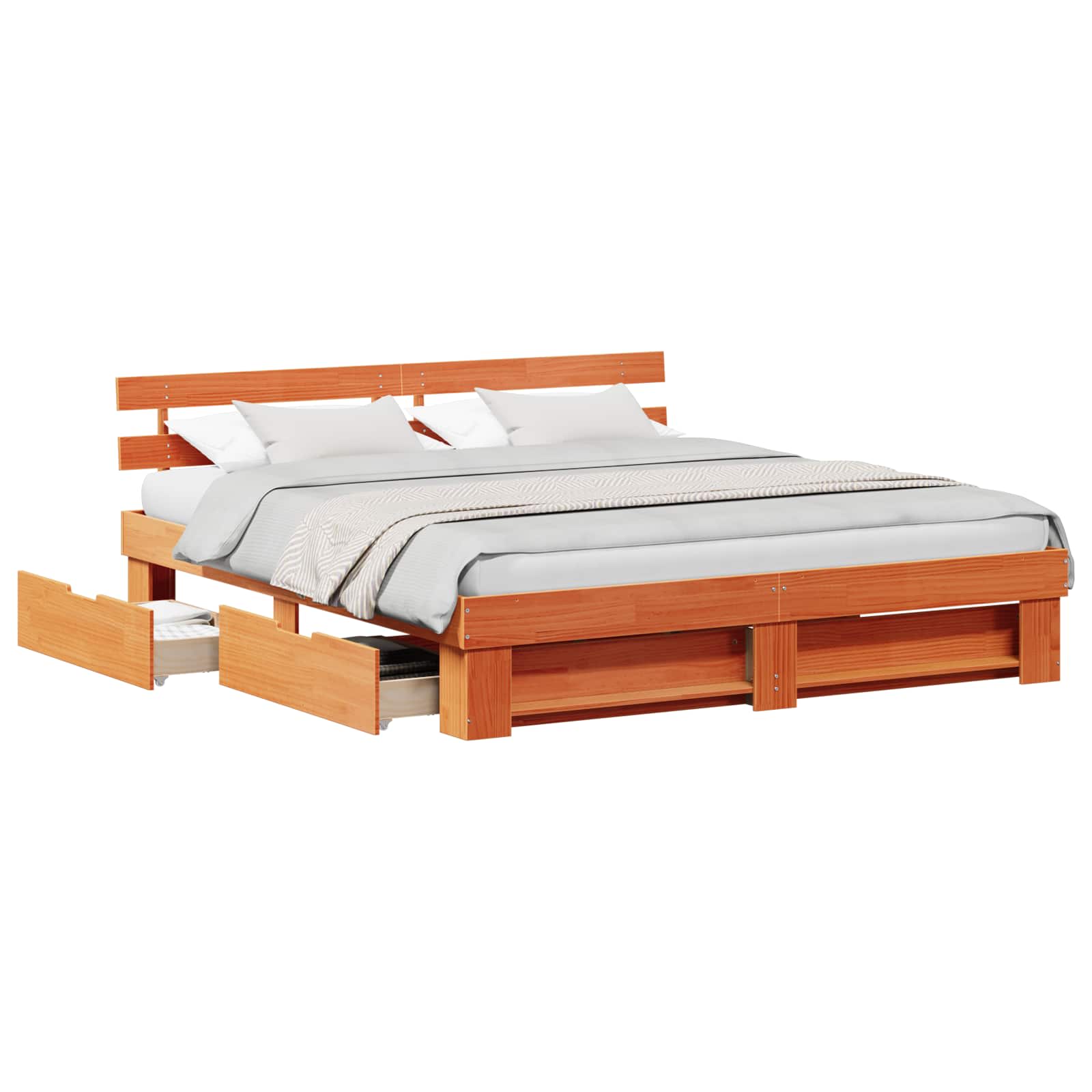 vidaXL Bed Frame with Headboard Wax Brown 180 x 200 cm Solid Pine Wood 2