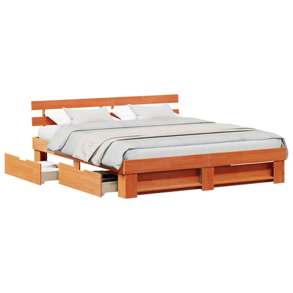 vidaXL Bed Frame with Headboard Wax Brown 180 x 200 cm Solid Pine Wood 2
