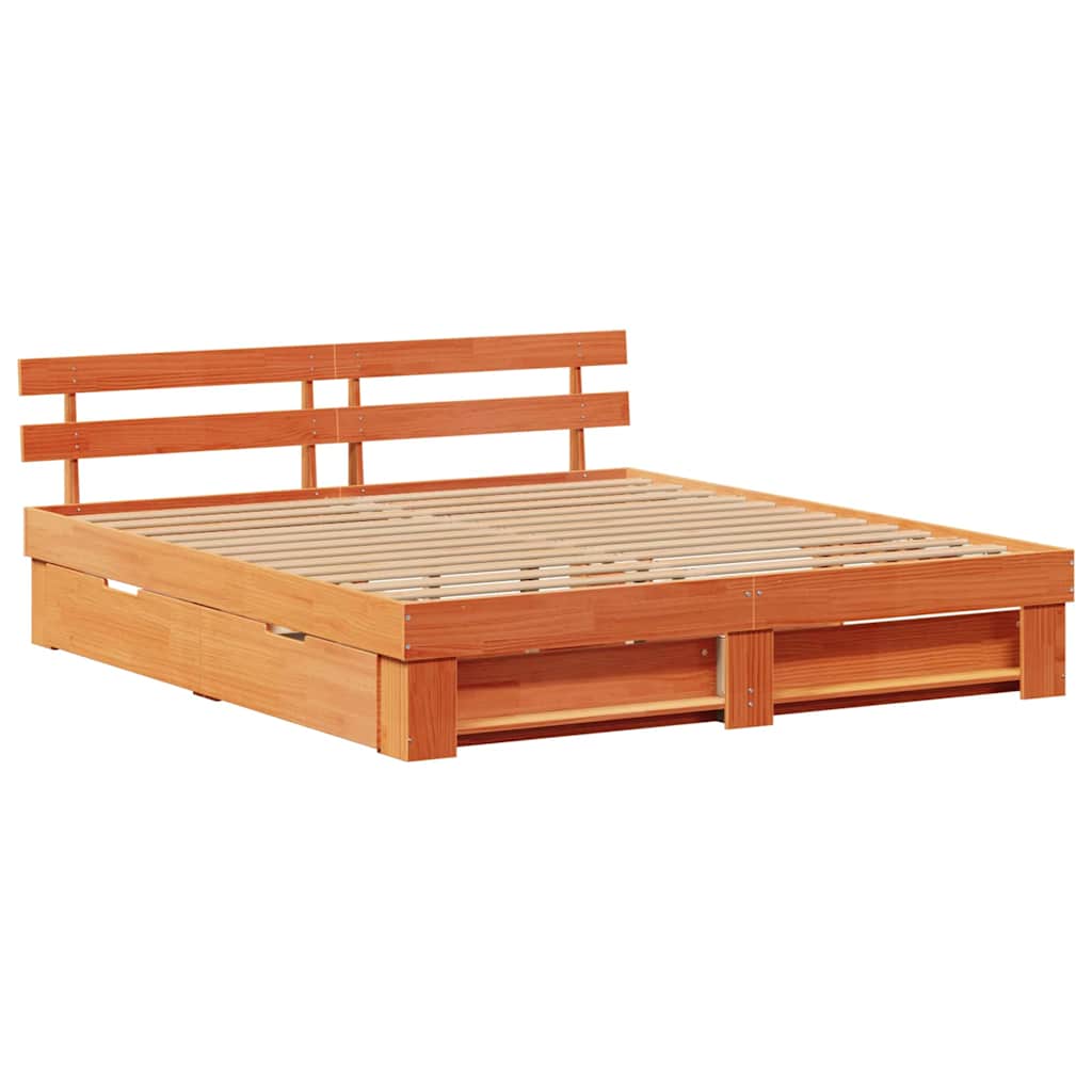 vidaXL Bed Frame with Headboard Wax Brown 180 x 200 cm Solid Pine Wood 5