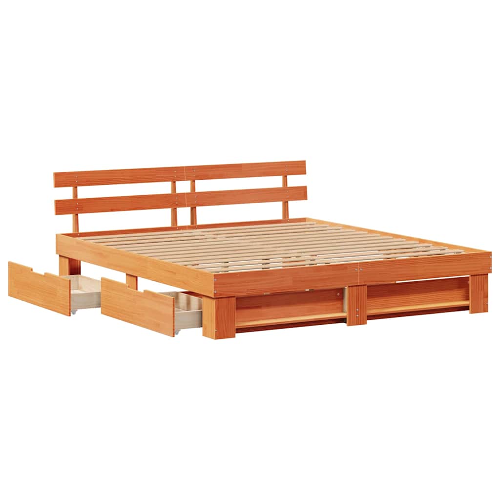 vidaXL Bed Frame with Headboard Wax Brown 180 x 200 cm Solid Pine Wood 6