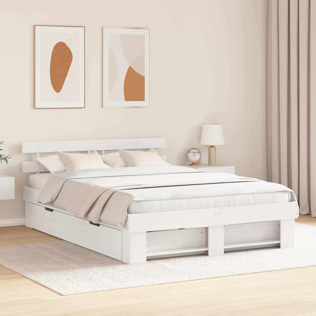 vidaXL Bed Frame with Headboard White 160 x 200 cm Solid Pine Wood 1