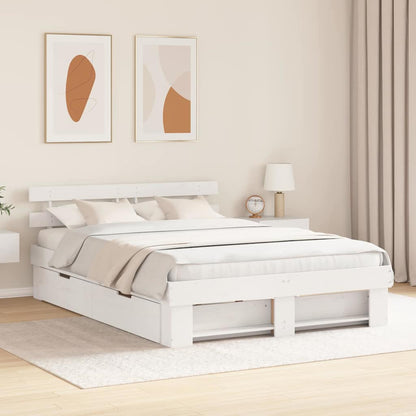 vidaXL Bed Frame with Headboard White 160 x 200 cm Solid Pine Wood 1