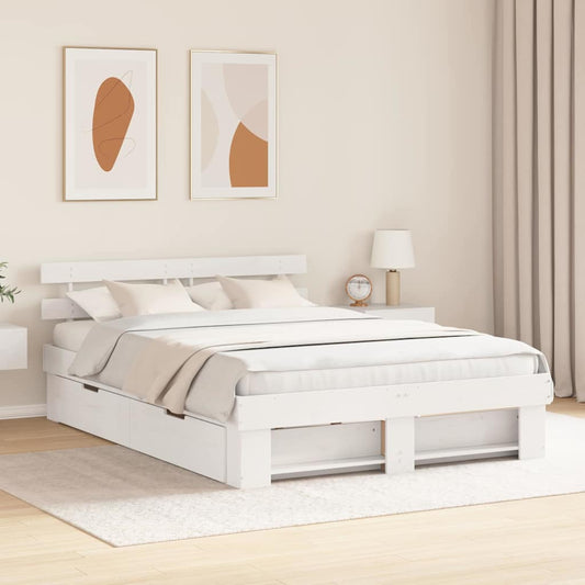 vidaXL Bed Frame with Headboard White 160 x 200 cm Solid Pine Wood 1