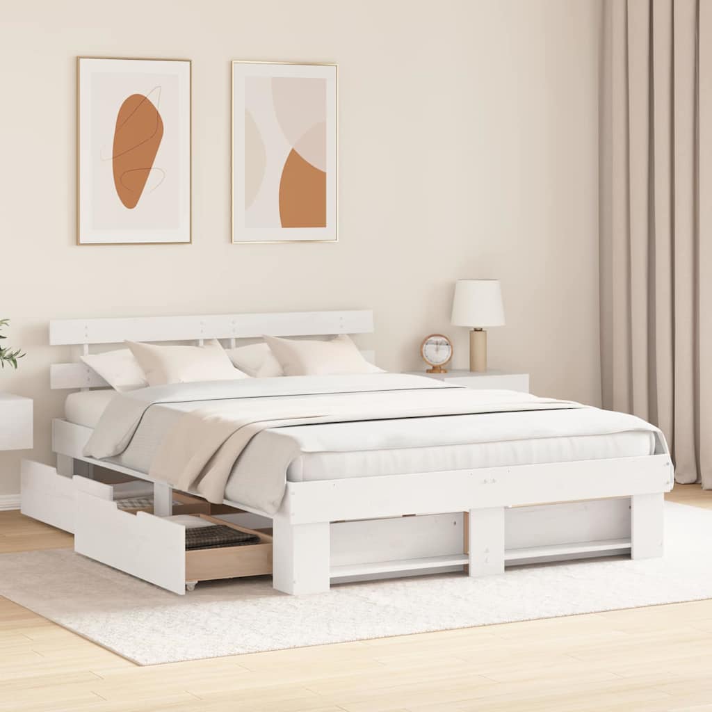 vidaXL Bed Frame with Headboard White 160 x 200 cm Solid Pine Wood 3