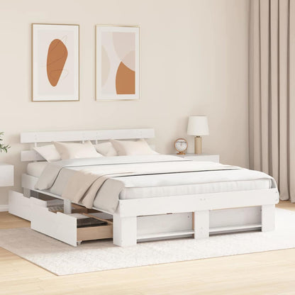 vidaXL Bed Frame with Headboard White 160 x 200 cm Solid Pine Wood 3