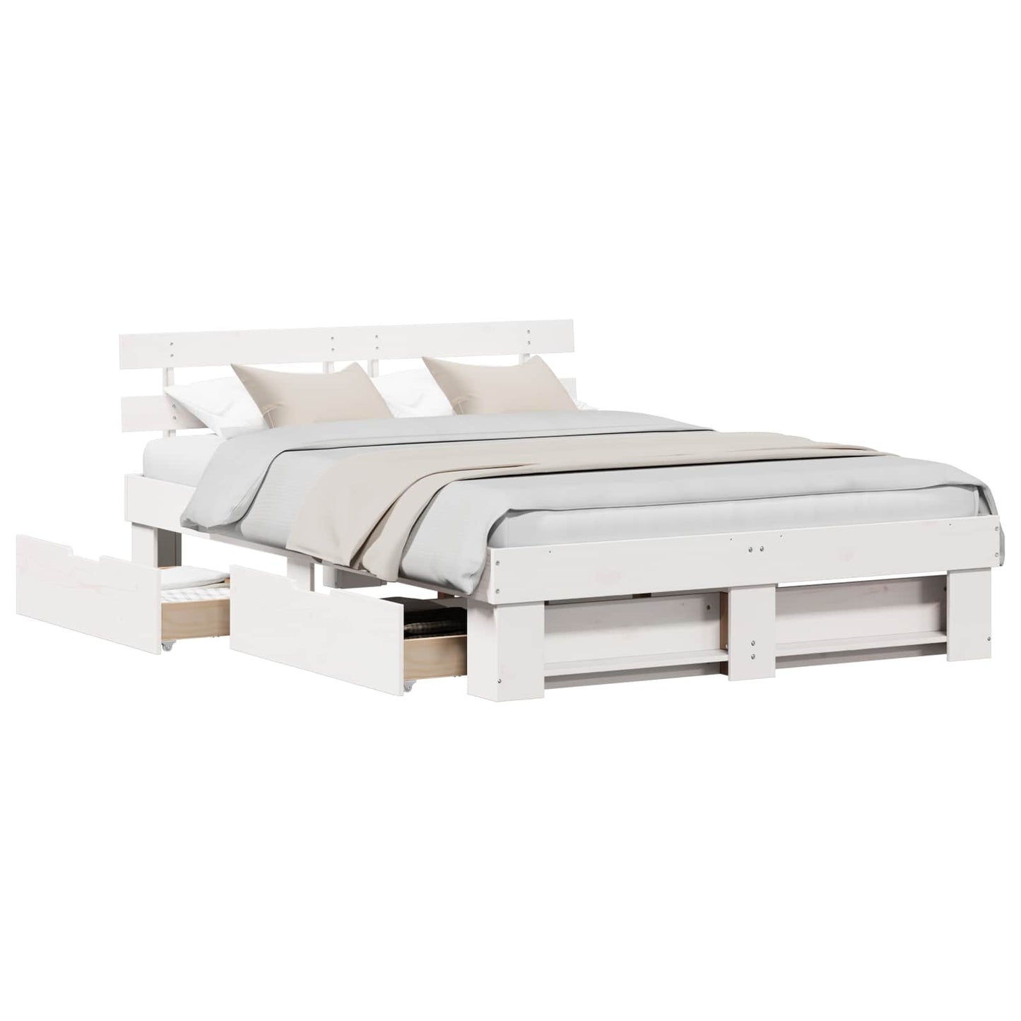 vidaXL Bed Frame with Headboard White 160 x 200 cm Solid Pine Wood 2