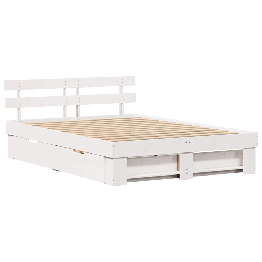 vidaXL Bed Frame with Headboard White 160 x 200 cm Solid Pine Wood 5