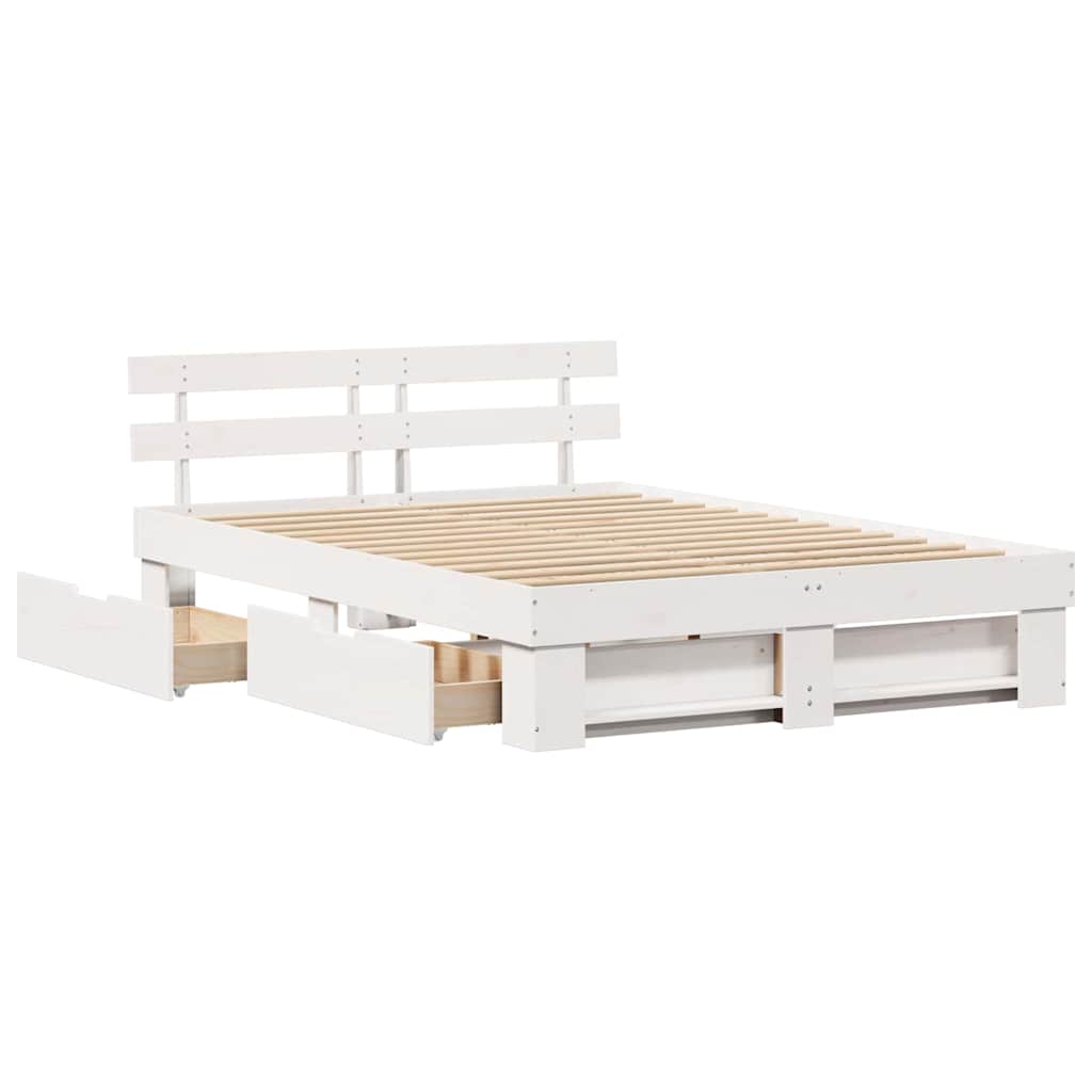 vidaXL Bed Frame with Headboard White 160 x 200 cm Solid Pine Wood 6
