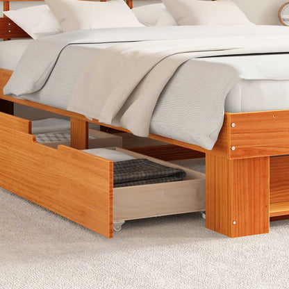 vidaXL Bed Frame with Headboard Wax Brown 160 x 200 cm Solid Pine Wood 4