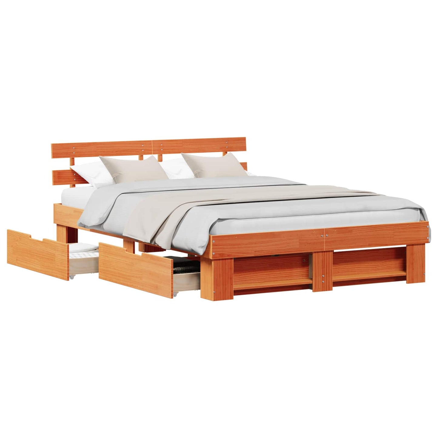 vidaXL Bed Frame with Headboard Wax Brown 160 x 200 cm Solid Pine Wood 2