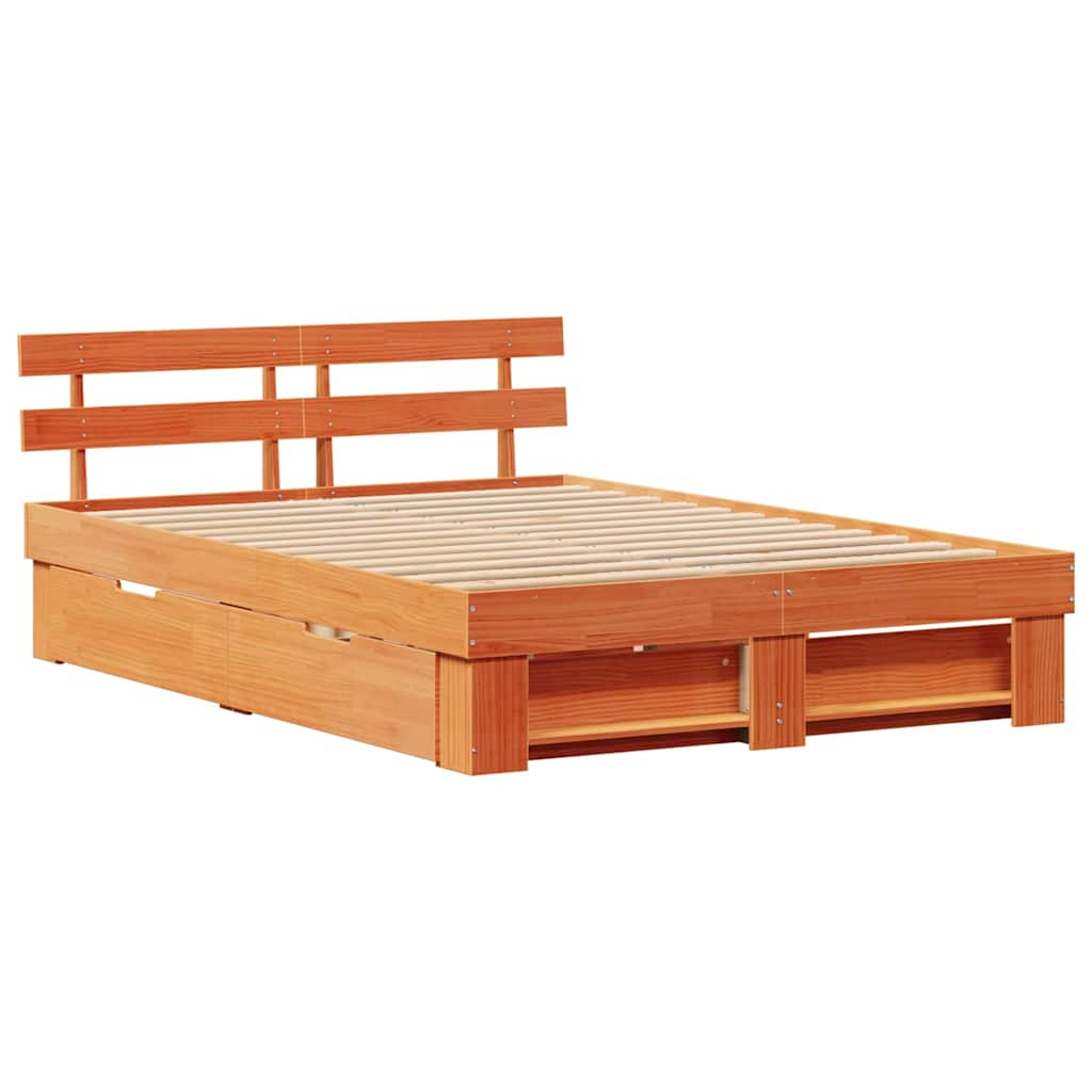 vidaXL Bed Frame with Headboard Wax Brown 160 x 200 cm Solid Pine Wood 5