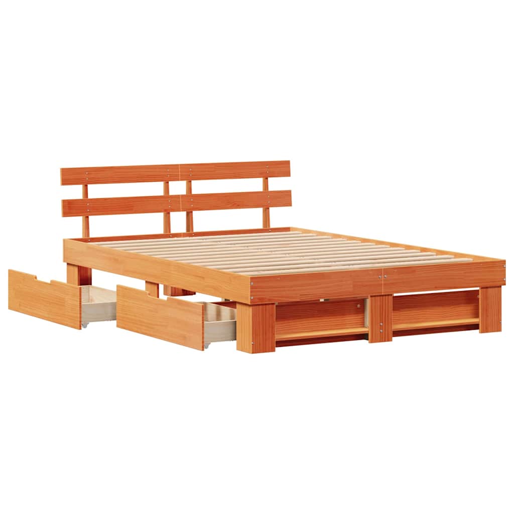 vidaXL Bed Frame with Headboard Wax Brown 160 x 200 cm Solid Pine Wood 6